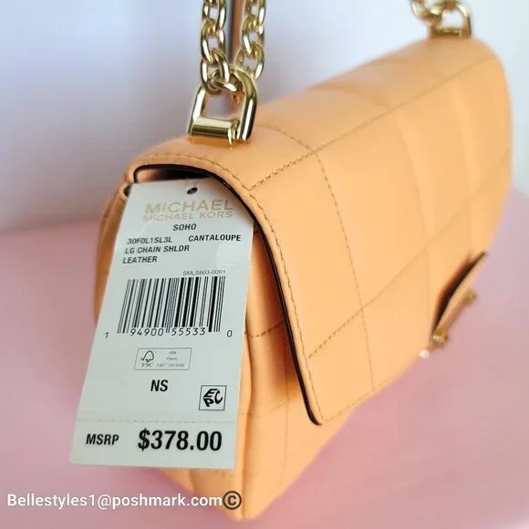 MICHAEL KORS Soho Quilted Smooth Leather Shoulder Bag- Cantaloupe color ⭐